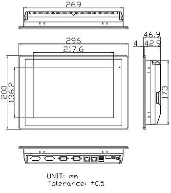 Abmessungen 01 FABS-810 - 10 Zoll Panel-PC lebenmitteltauglich