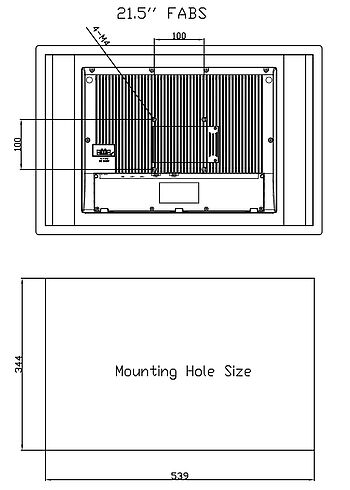 Abmessungen 02, FABS-921, Industrie-Panel-PC 21 Zoll, lebensmitteltauglich