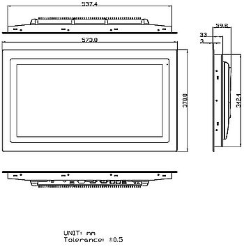 Abmessungen 01 FABS-821, Industrie-Panel-PC 21 Zoll, lebensmitteltauglich