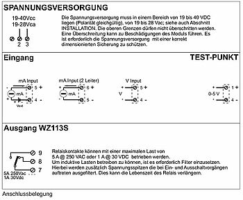 Anschlussbelegung WZ113S