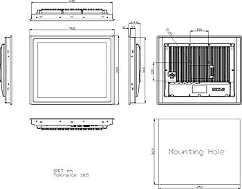 19 Zoll, Industrie-Display Abmessungen ARCDIS-119