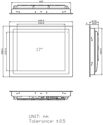 Abmessungen 01 FABS-817, 17 Zoll Panel-PC lebensmitteltauglich