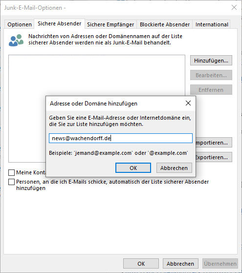 Sichere Adresse in Outlook Sichere Adresse in Outlook